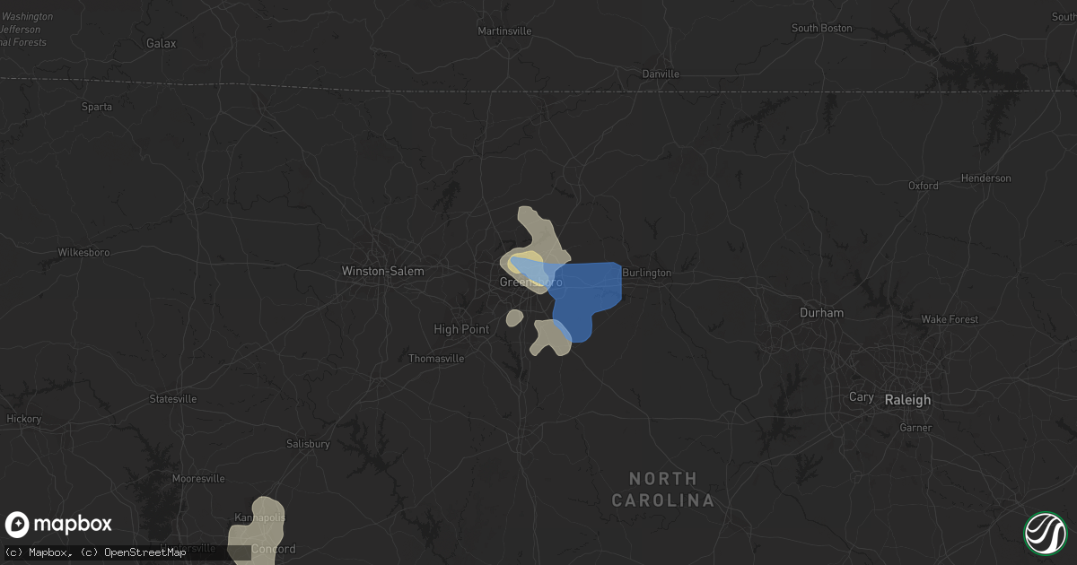 Hail map in Greensboro, NC on June 16, 2022