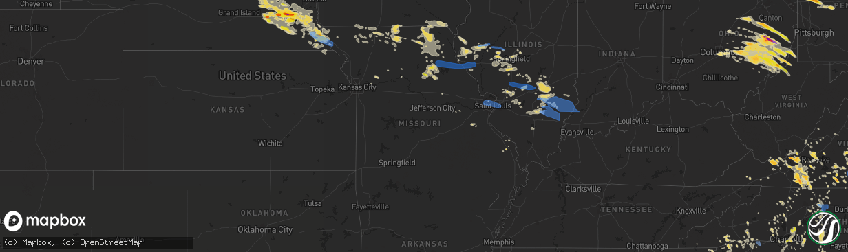 Hail map in Missouri on June 16, 2022