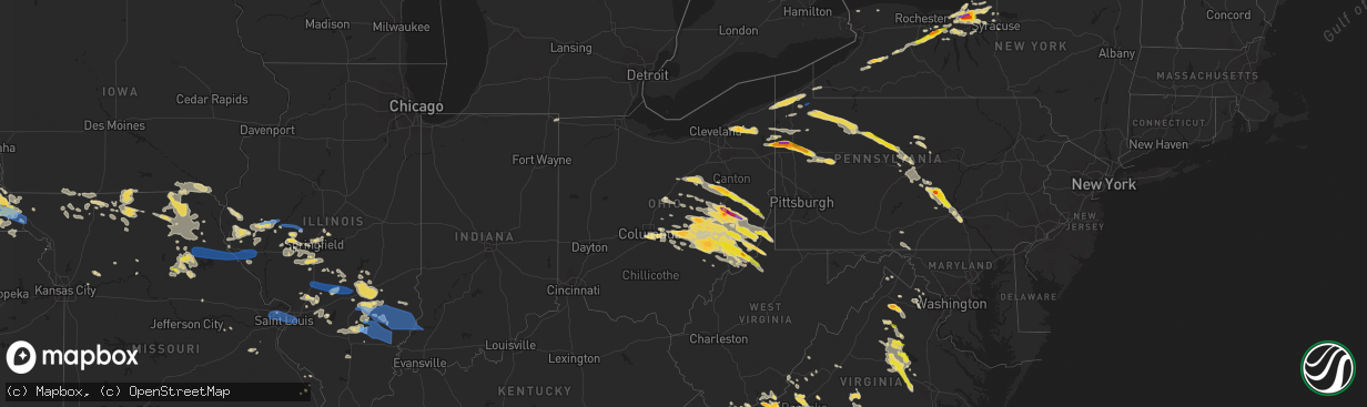 Hail map in Ohio on June 16, 2022