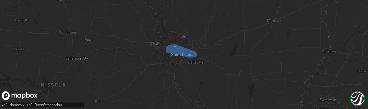 Hail map in Saint Louis, MO on June 16, 2022
