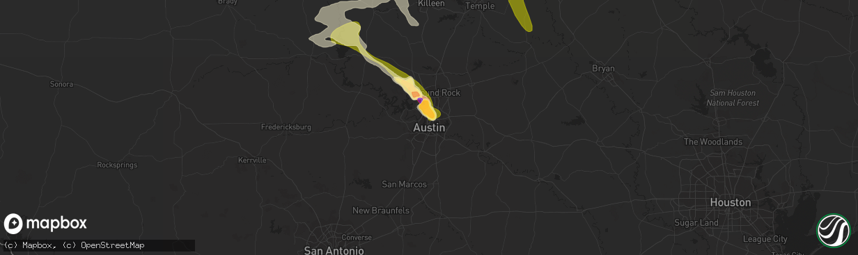 Hail map in Austin, TX on June 16, 2023