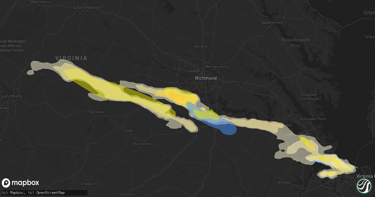 Hail map in Chesterfield, VA on June 16, 2023
