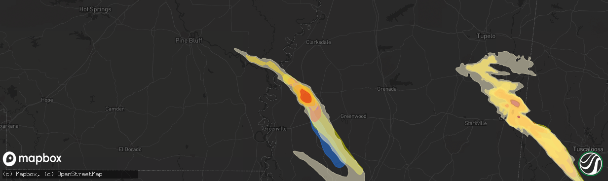 Hail map in Cleveland, MS on June 16, 2023