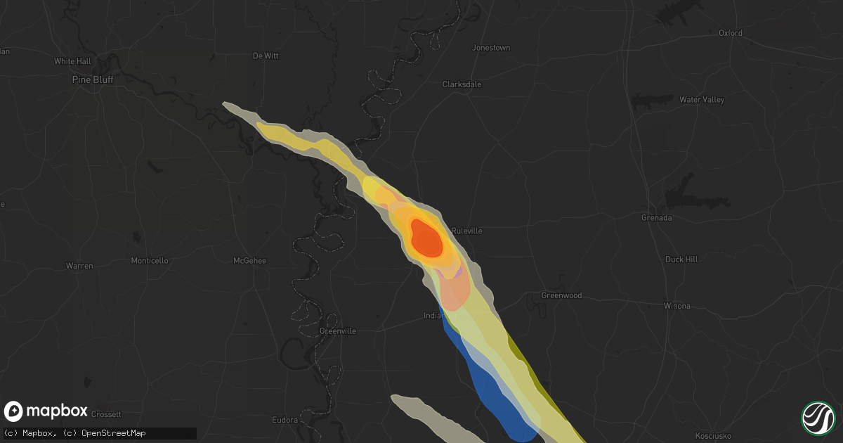 Hail map in Cleveland, MS on June 16, 2023
