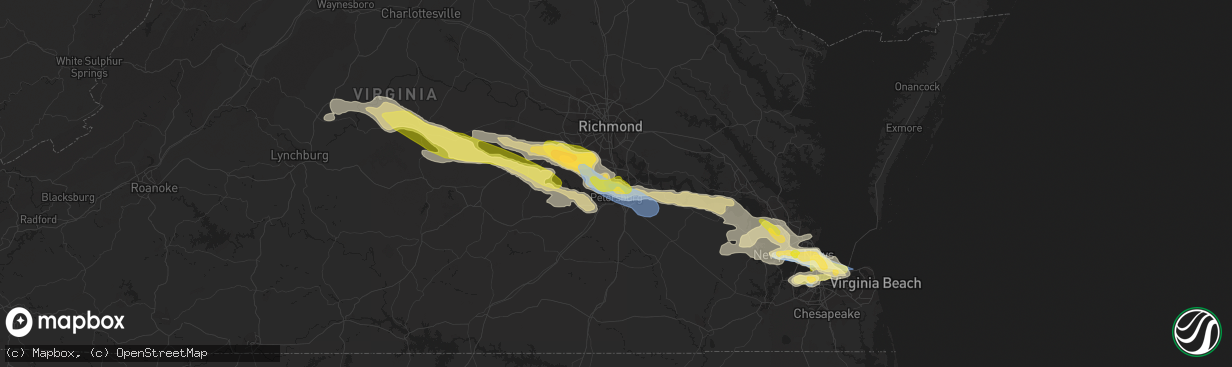 Hail map in Colonial Heights, VA on June 16, 2023