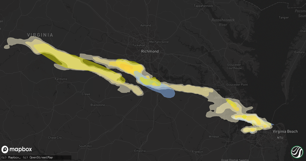 Hail map in Colonial Heights, VA on June 16, 2023