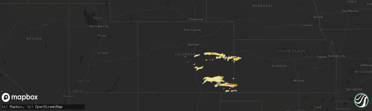 Hail map in Colorado on June 16, 2023