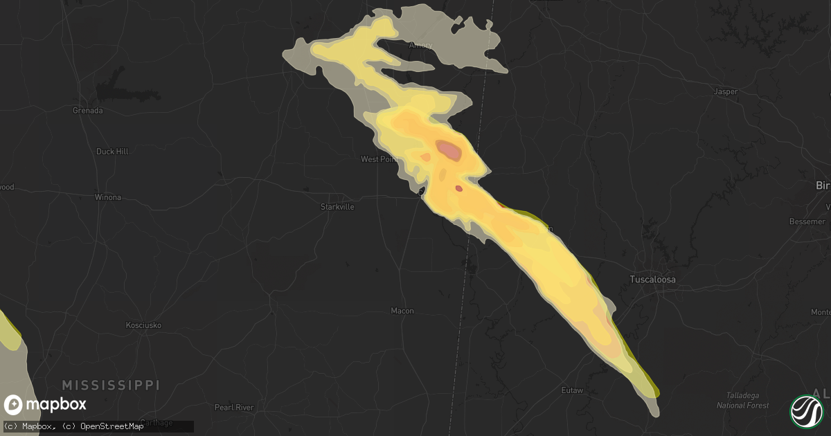 Hail map in Columbus, MS on June 16, 2023