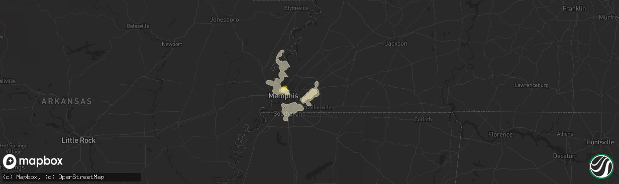 Hail map in Cordova, TN on June 16, 2023