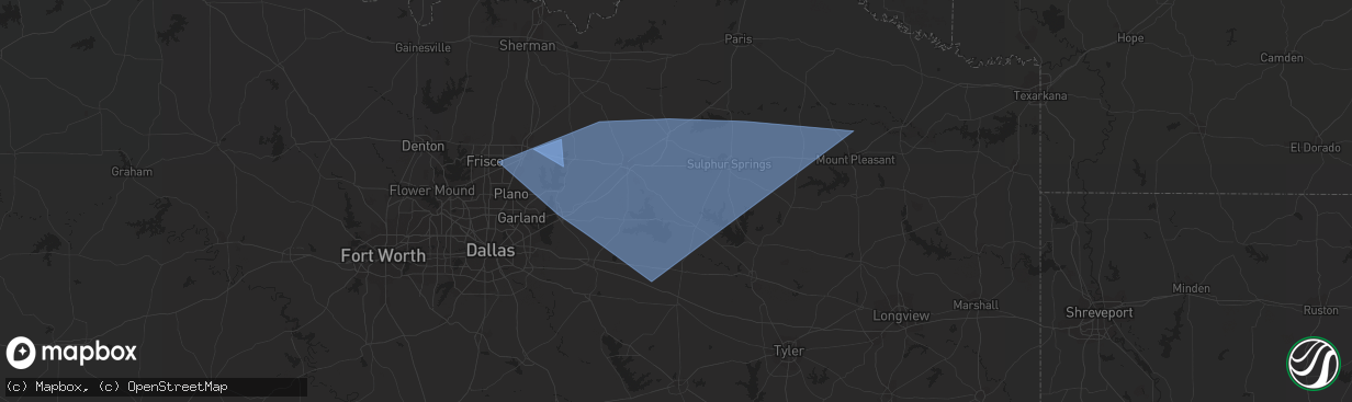 Hail map in Greenville, TX on June 16, 2023