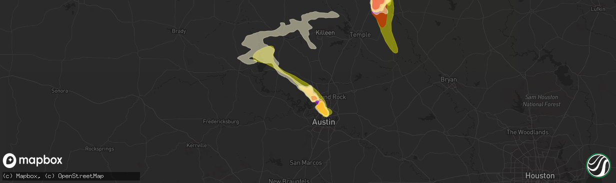 Hail map in Leander, TX on June 16, 2023