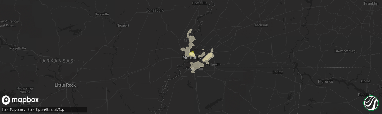 Hail map in Memphis, TN on June 16, 2023