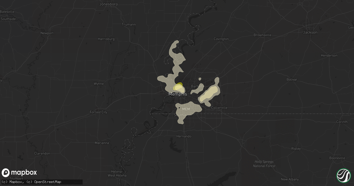 Hail map in Memphis, TN on June 16, 2023