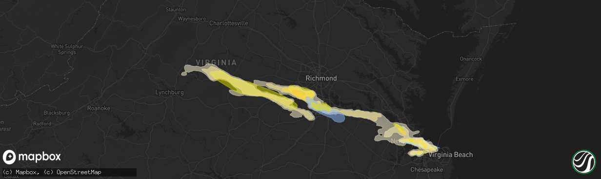 Hail map in Midlothian, VA on June 16, 2023