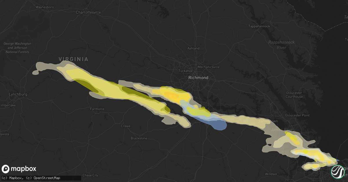Hail map in Midlothian, VA on June 16, 2023