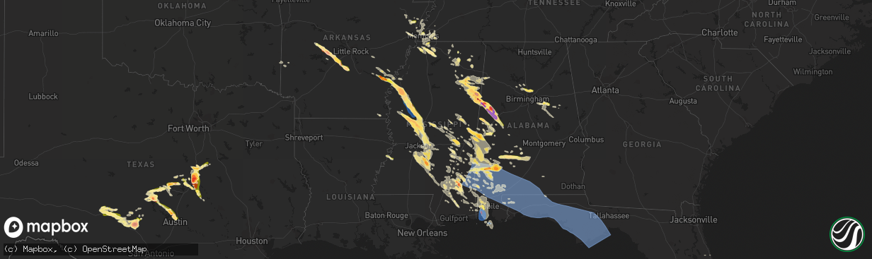 Hail map in Mississippi on June 16, 2023