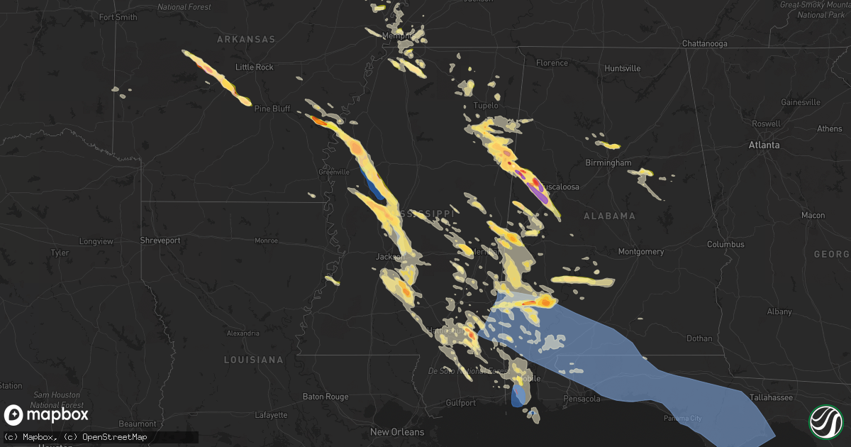 Hail map in Mississippi on June 16, 2023