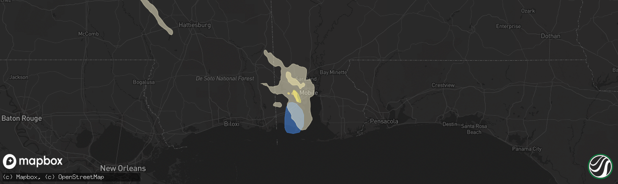 Hail map in Mobile, AL on June 16, 2023