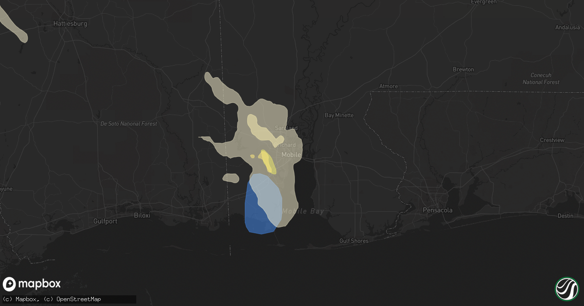 Hail map in Mobile, AL on June 16, 2023