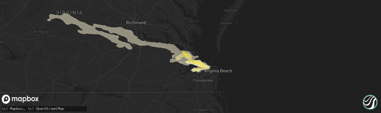Hail map in Newport News, VA on June 16, 2023