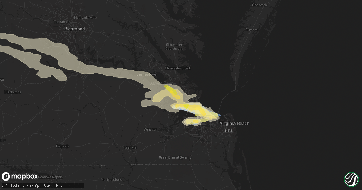 Hail map in Newport News, VA on June 16, 2023
