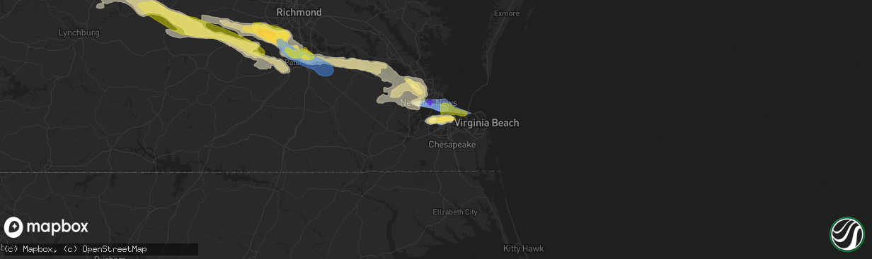 Hail map in Portsmouth, VA on June 16, 2023