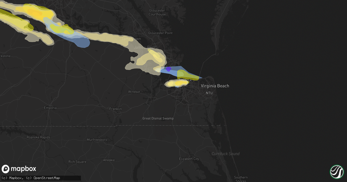 Hail map in Portsmouth, VA on June 16, 2023