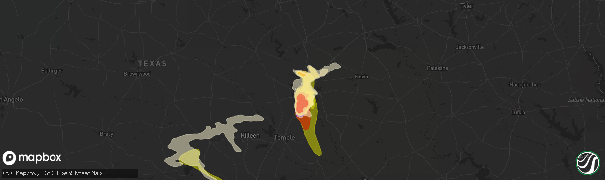 Hail map in Waco, TX on June 16, 2023