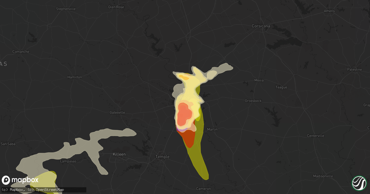 Hail map in Waco, TX on June 16, 2023
