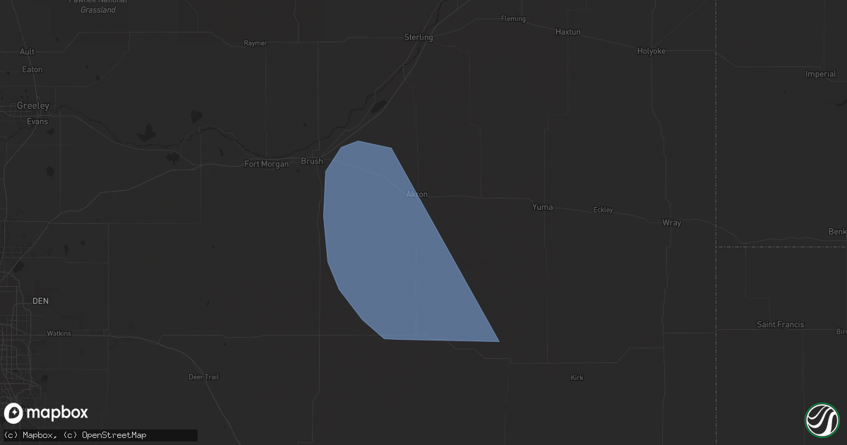 Hail map in Akron, CO on June 16, 2024