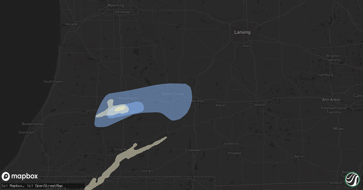 Hail map in Battle Creek, MI on June 16, 2024