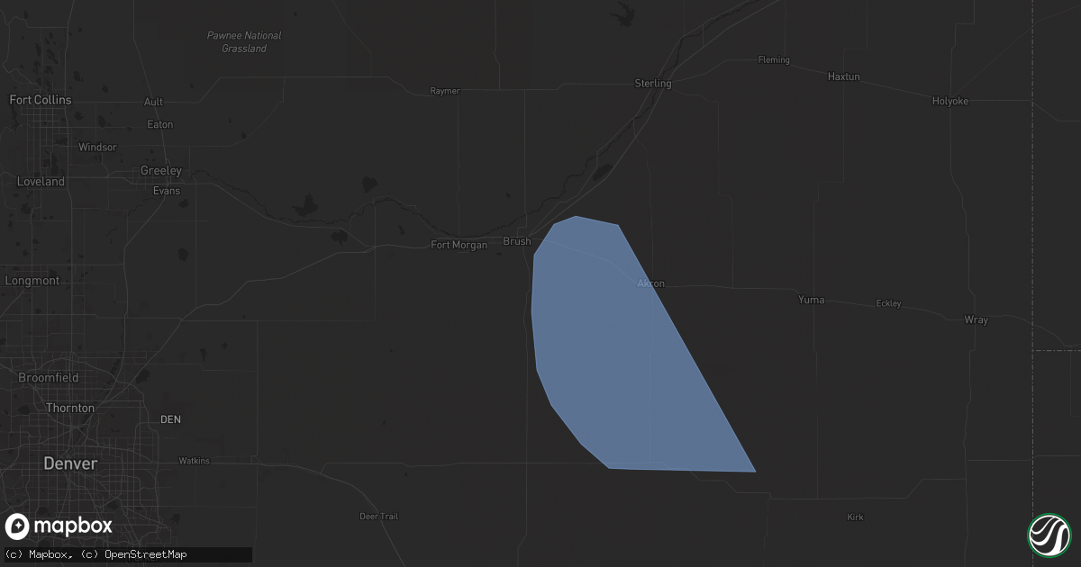 Hail map in Brush, CO on June 16, 2024