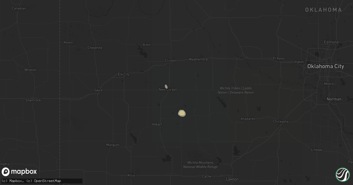 Hail map in Cordell, OK on June 16, 2024
