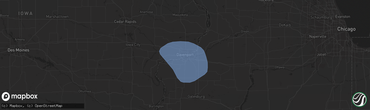 Hail map in Davenport, IA on June 16, 2024