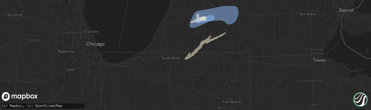 Hail map in Elkhart, IN on June 16, 2024