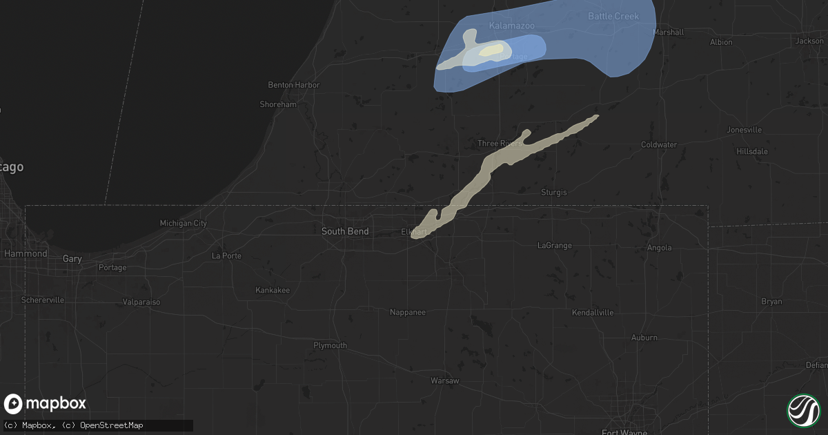 Hail map in Elkhart, IN on June 16, 2024