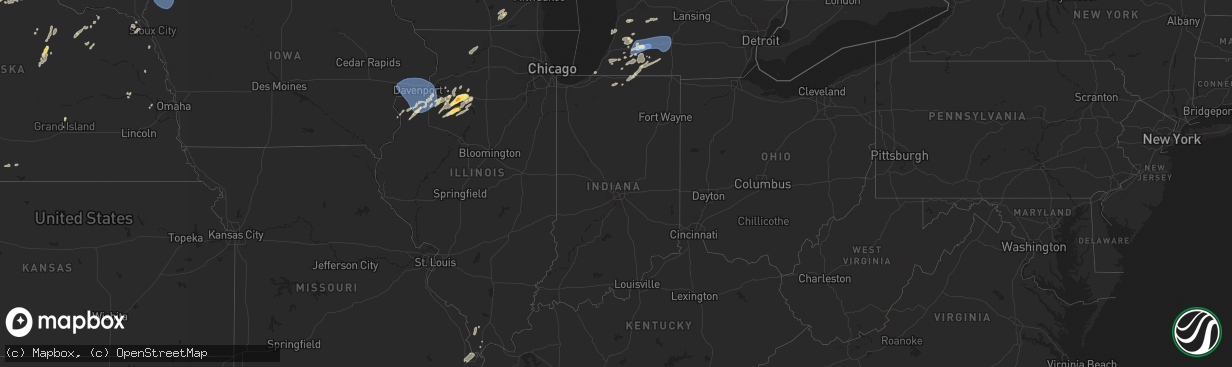 Hail map in Indiana on June 16, 2024