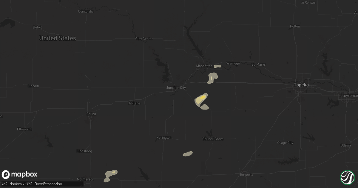 Hail map in Junction City, KS on June 16, 2024