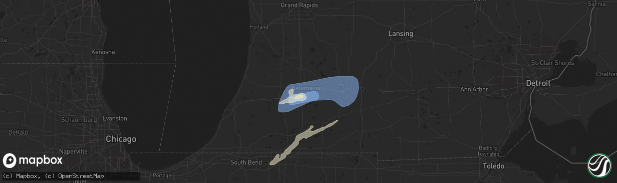 Hail map in Kalamazoo, MI on June 16, 2024