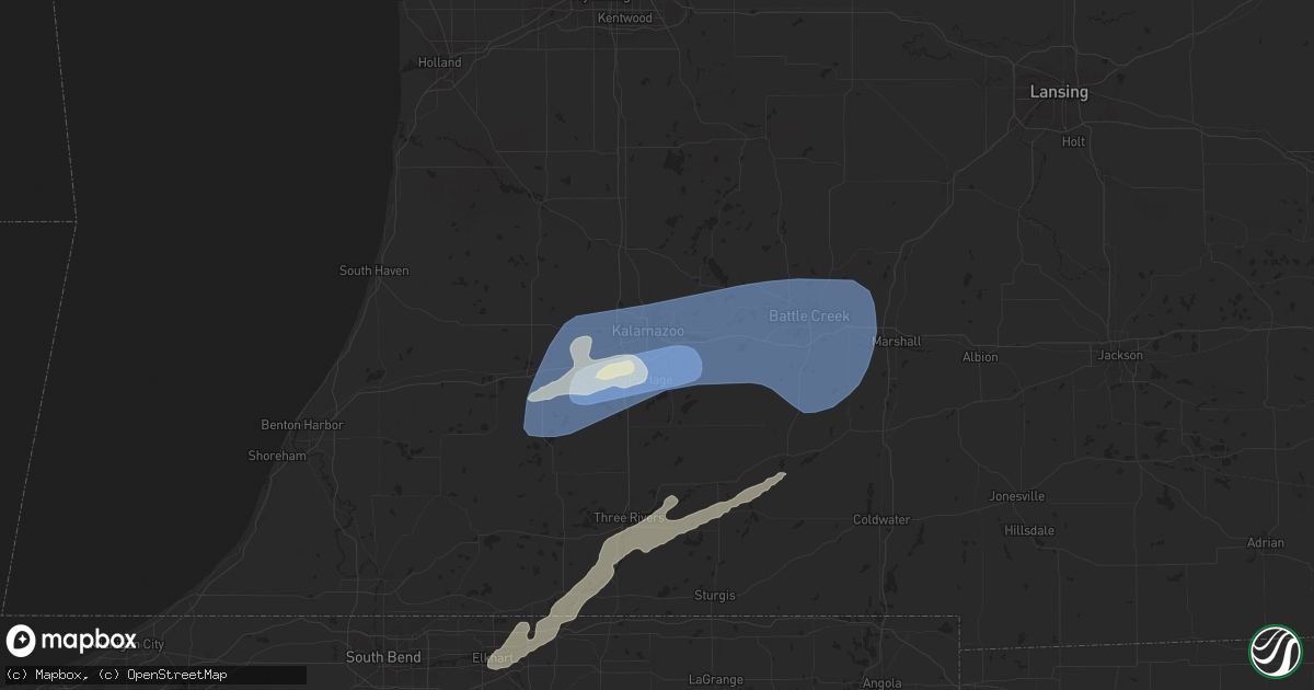 Hail map in Kalamazoo, MI on June 16, 2024