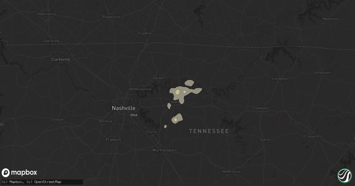 Hail map in Lebanon, TN on June 16, 2024