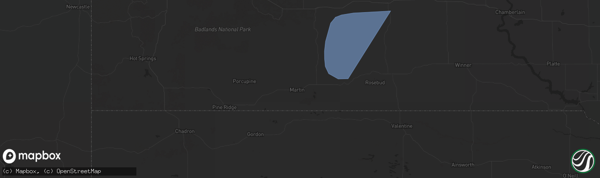Hail map in Martin, SD on June 16, 2024