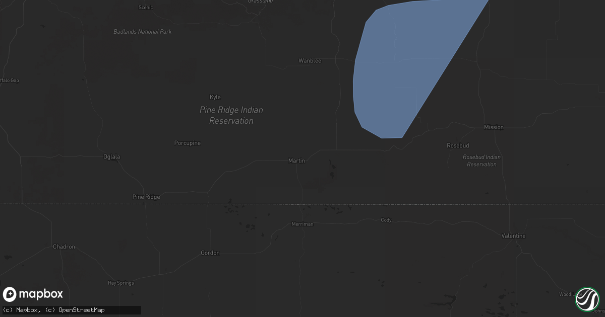 Hail map in Martin, SD on June 16, 2024