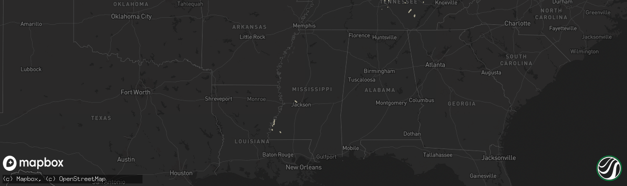 Hail map in Mississippi on June 16, 2024