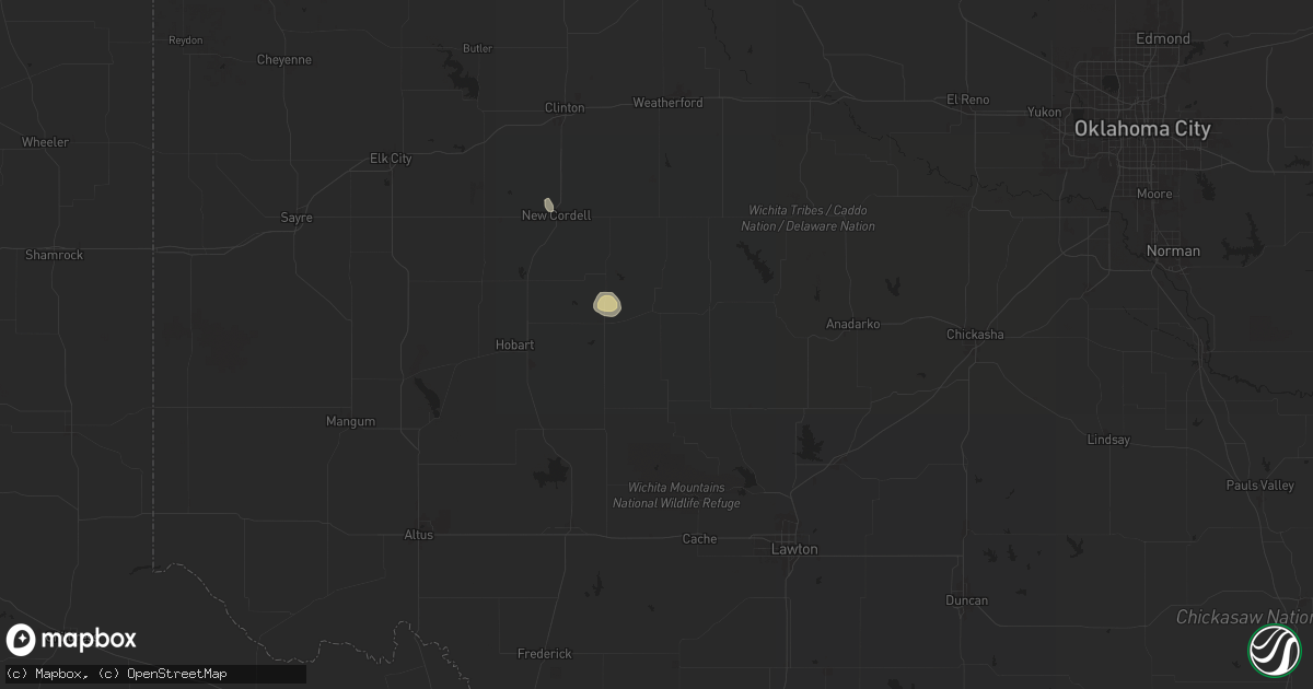 Hail map in Mountain View, OK on June 16, 2024