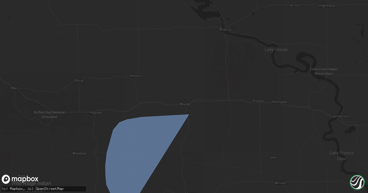 Hail map in Murdo, SD on June 16, 2024