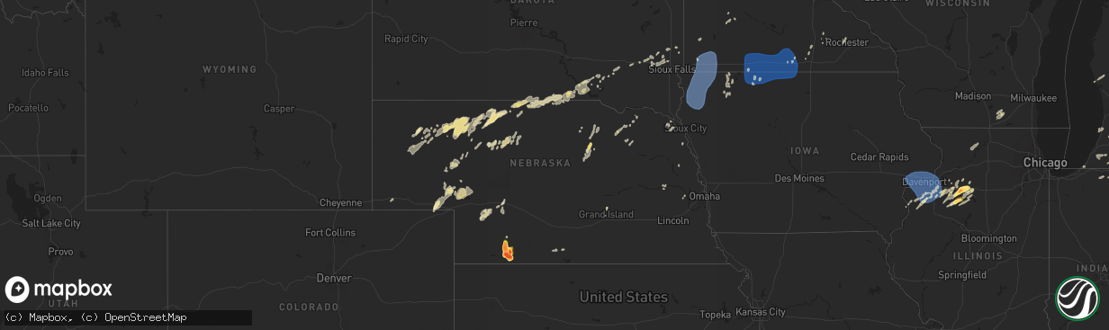 Hail map in Nebraska on June 16, 2024