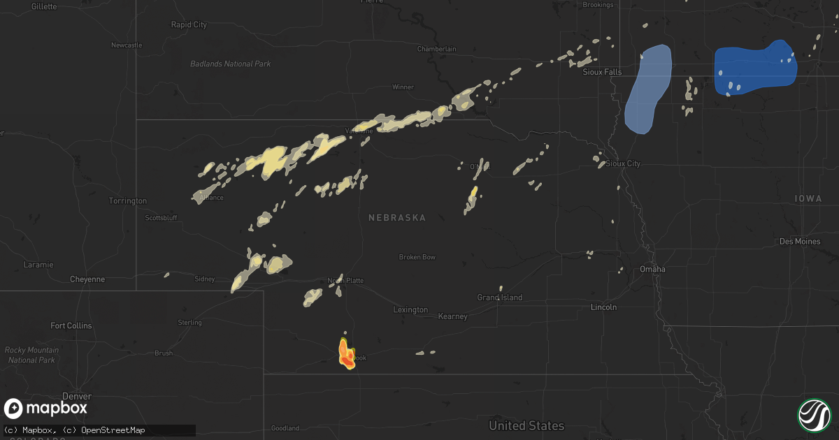 Hail map in Nebraska on June 16, 2024