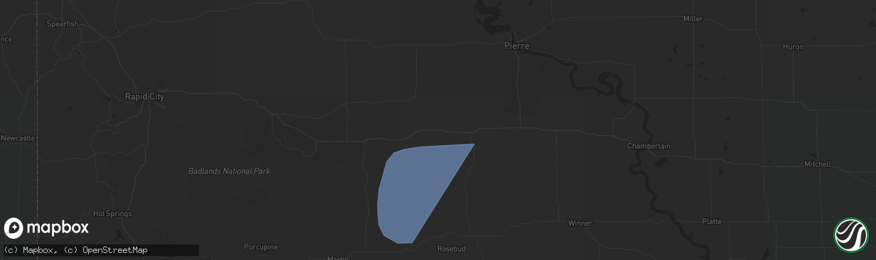 Hail map in Okaton, SD on June 16, 2024