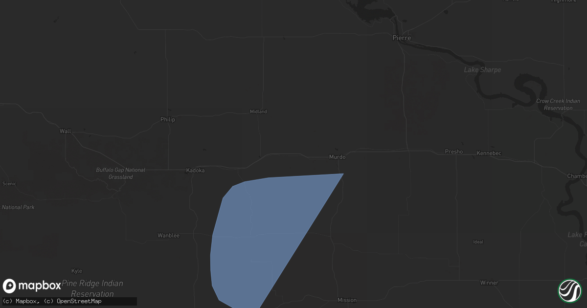 Hail map in Okaton, SD on June 16, 2024